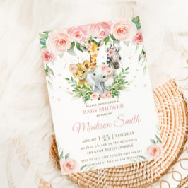 Invitación Safari animal de la jungla Rubor rosa Floral Baby 