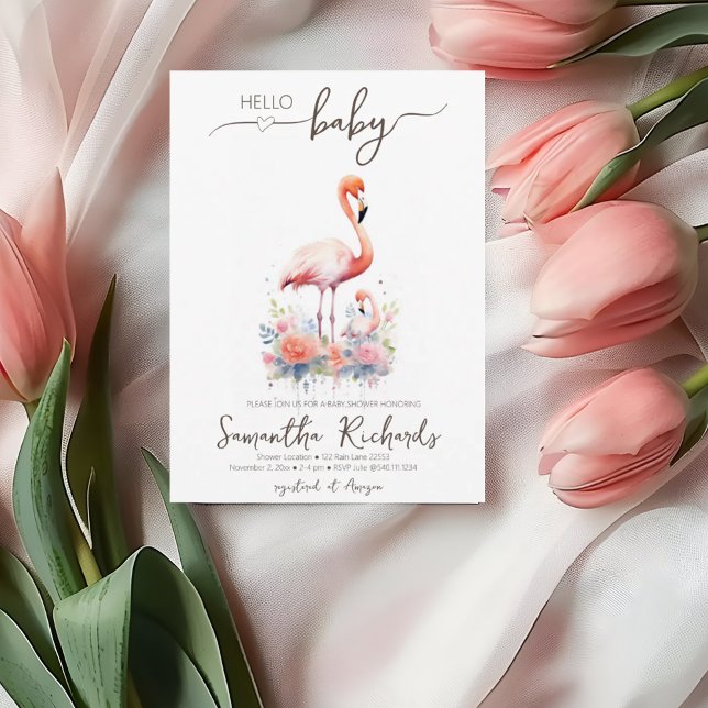 Invitación Safari Animal Flamingo Floral Mom Baby Shower (Safari Animal Flamingo Floral Mom Baby Shower Invitation)