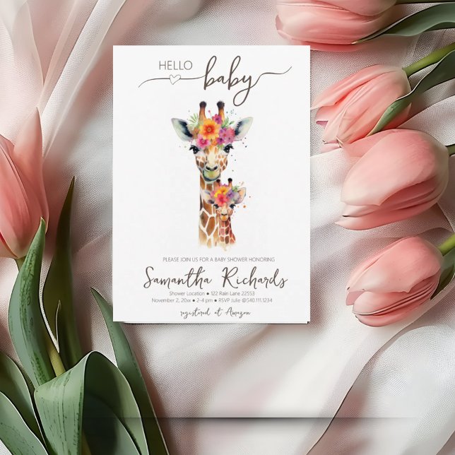 Invitación Safari Animal Floral Giraffe Mom Baby Shower (Safari Animal Floral Giraffe Mom Baby Shower Invitation)