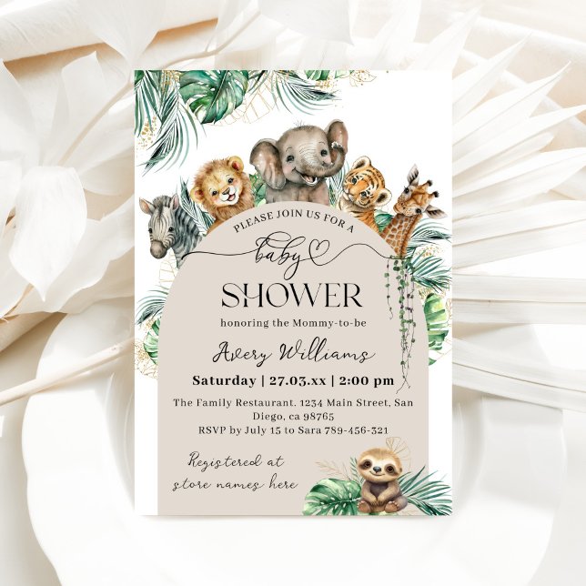 Invitación Safari Animal Jungle Baby Shower moderno (Subido por el creador)