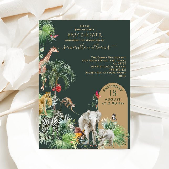Invitación Safari Animal Jungle Greenery Tropical Baby Shower (Subido por el creador)