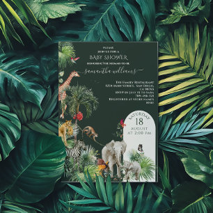 Invitación Safari Animal Jungle Greenery Tropical Baby Shower