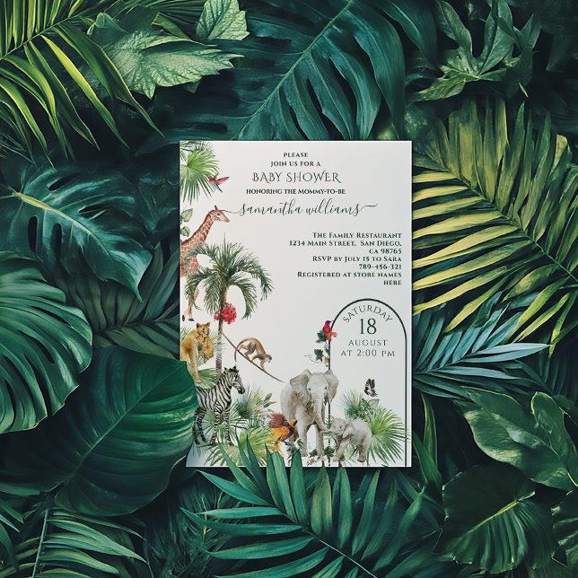 Invitación Safari Animal Jungle Greenery Tropical Baby Shower (Subido por el creador)