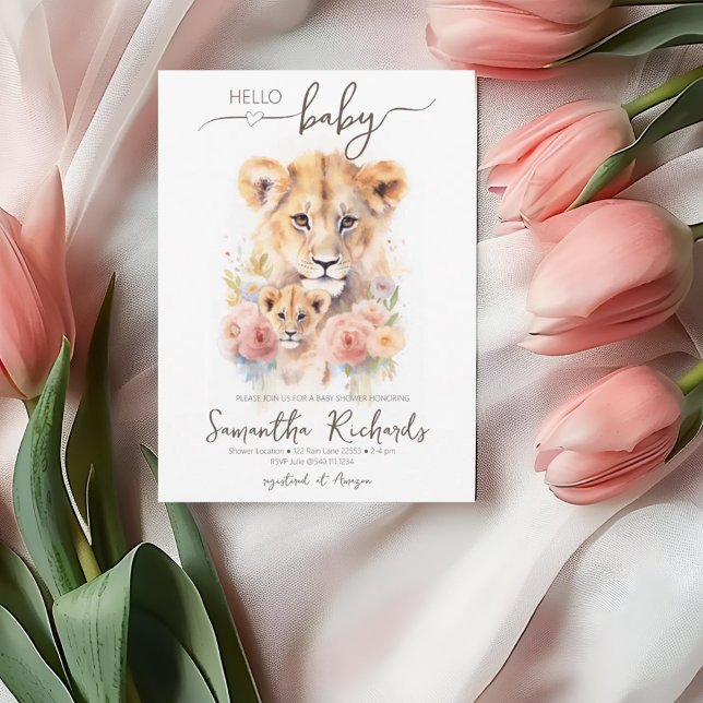 Invitación Safari Animal Lion Floral Mom Baby Shower (Safari Animal Lion Floral Mom Baby Shower Invitation)