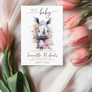 Invitación Safari Animal Rhino Floral Mom Baby Shower