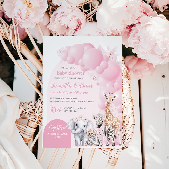 Invitación Safari Animal Rubor Pink Boho Baby Shower (Subido por el creador)