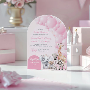 Invitación Safari Animal Rubor Pink Boho Baby Shower