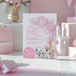 Invitación Safari Animal Rubor Pink Wild Un Chica Cumpleaños