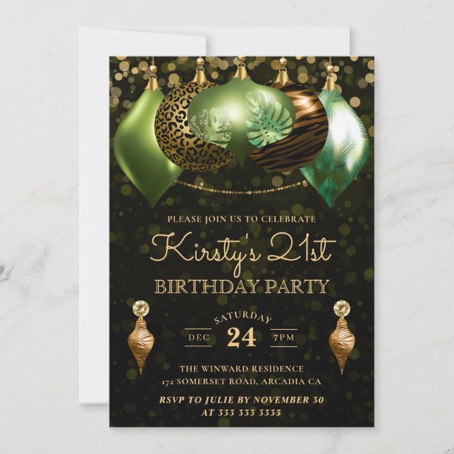 Invitación Safari Animal salvaje Imprimir baubles 21 cumpleañ (Anverso)