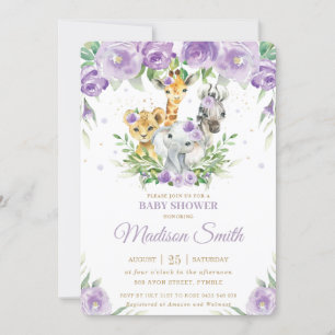 Invitación Safari animal selvático morado Baby Shower 
