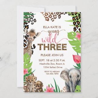Invitación Safari animal tercer cumpleaños, joven silvestre y
