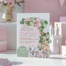 Safari Animal Tropical Green Pink Baby Shower