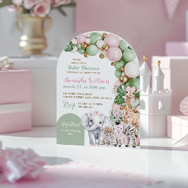 Invitación Safari Animal Tropical Green Pink Baby Shower