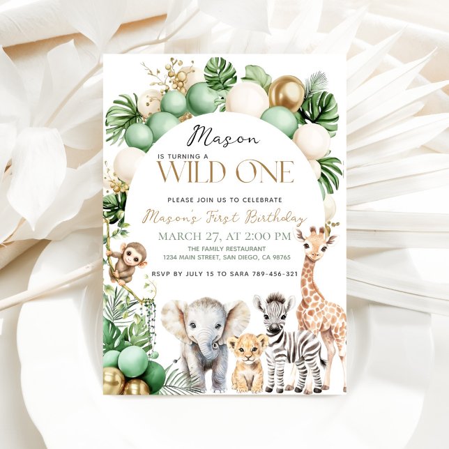 Invitación Safari Animal Tropical Green Wild Un Cumpleaños (Subido por el creador)
