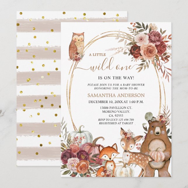 Invitación Safari Animal Wild One Fall Pumpkin Baby Shower (Anverso / Reverso)