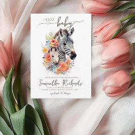 Invitación Safari Animal Zebra Floral Baby Shower