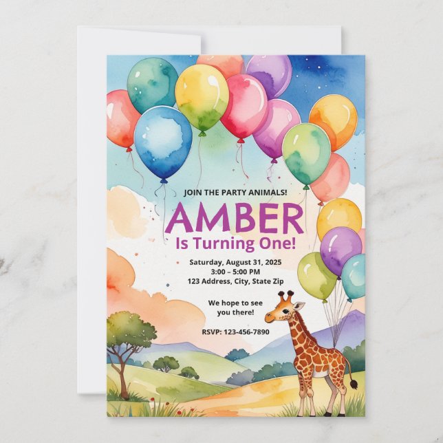 Invitación safari Animales cumpleaños o fiesta de cumpleaños  (Anverso)