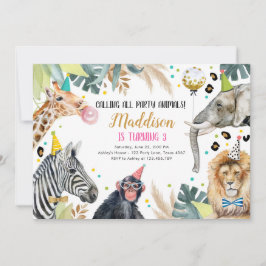 Invitación Safari Animales Fiesta Chica Dorado Cumpleaños Ros