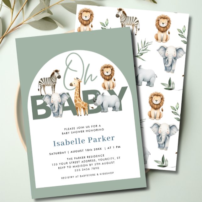 Invitación Safari Animales género Neutral Baby Shower (Safari Animals Gender Neutral Baby Shower Invitation)