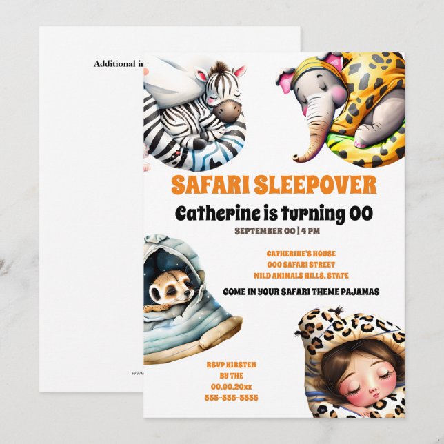 Invitación Safari animales salvajes sonámbulos fiesta de paja (Anverso / Reverso)