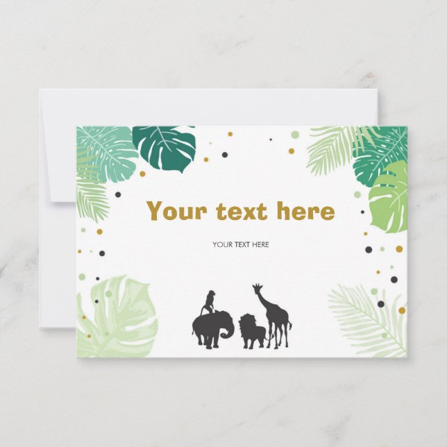 Invitación Safari Animales zoológico de la jungla Insertar ta (Anverso)