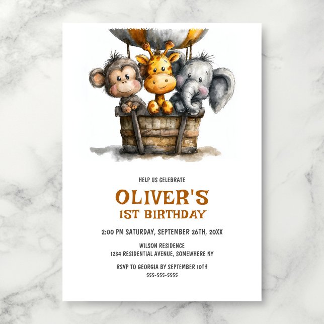 Invitación Safari Animals 1st Birthday Party Invitation (Subido por el creador)