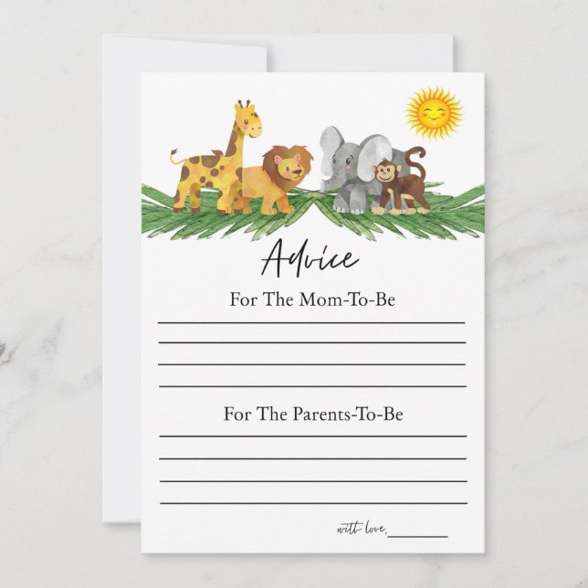 Invitación Safari Animals Advice for Baby Shower Game Card (Anverso)
