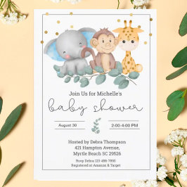 Invitación Safari Animals and Greenery Baby Shower