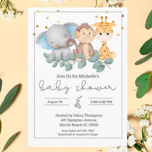 Invitación Safari Animals and Greenery Baby Shower
