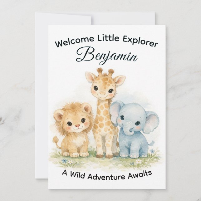 Invitación Safari Animals Baby Boy Adventure Shower        (Anverso)