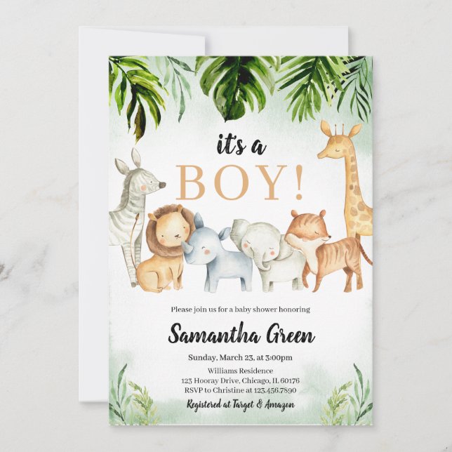 Invitación Safari Animals Baby Shower (Anverso)