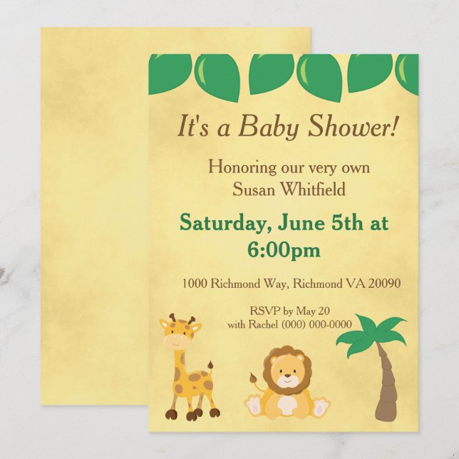 Invitación Safari Animals Baby Shower (Anverso / Reverso)
