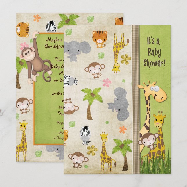 Invitación Safari Animals Baby Shower (Anverso / Reverso)