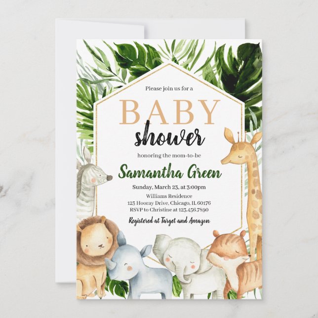 Invitación Safari Animals Baby Shower (Anverso)