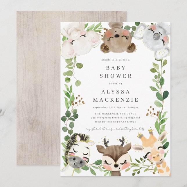 Invitación Safari Animals Baby Shower Invitation (Anverso / Reverso)