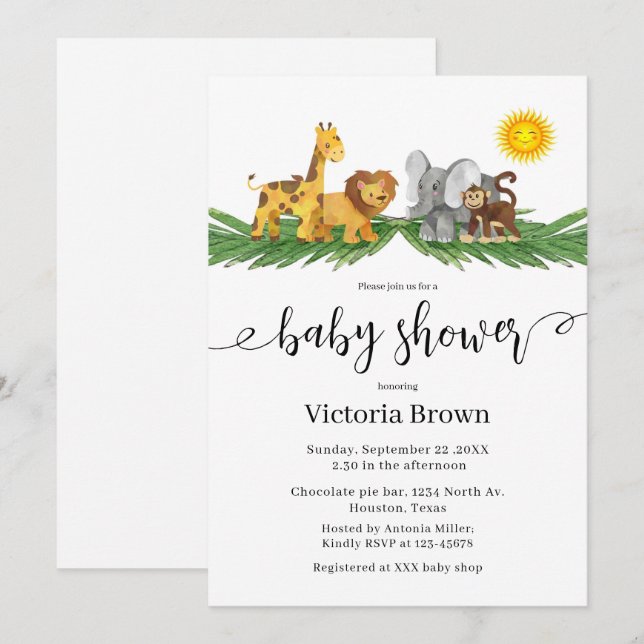 Invitación Safari Animals Baby Shower Invitation (Anverso / Reverso)