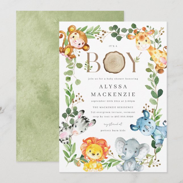 Invitación Safari Animals Baby Shower Invitation (Anverso / Reverso)