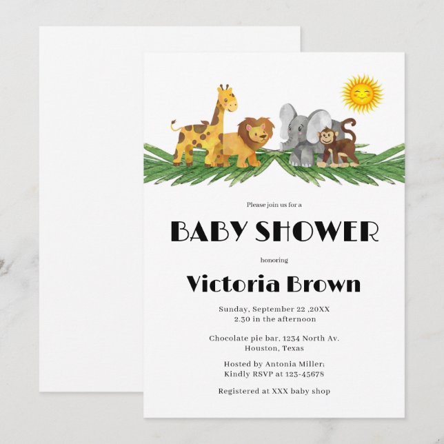 Invitación Safari Animals Baby Shower Invitation (Anverso / Reverso)