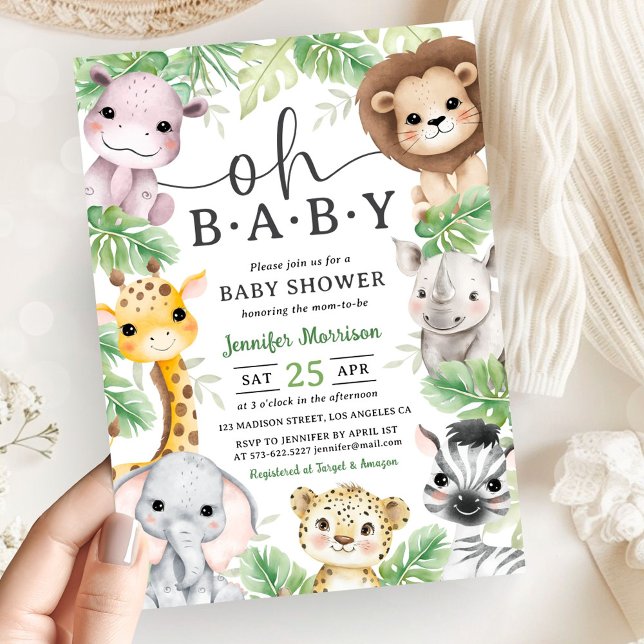 Invitación Safari Animals Baby Shower Oh Baby Cute Jungle  (Subido por el creador)