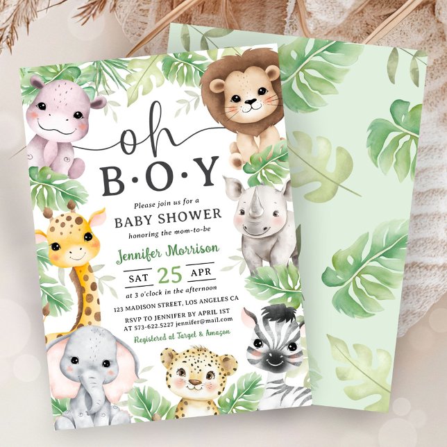 Invitación Safari Animals Baby Shower Oh Boy Tropical Jungle  (Subido por el creador)