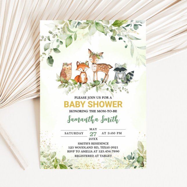 Invitación Safari Animals Botanical Baby Shower  (Greenery Safari Animals Baby Shower Invitaiton)
