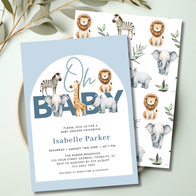 Invitación Safari Animals Boy Baby Shower (Safari Animals Boy Baby Shower Invitation)
