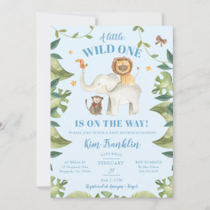 Invitación Safari Animals Boy Baby Shower Wild One Invitation