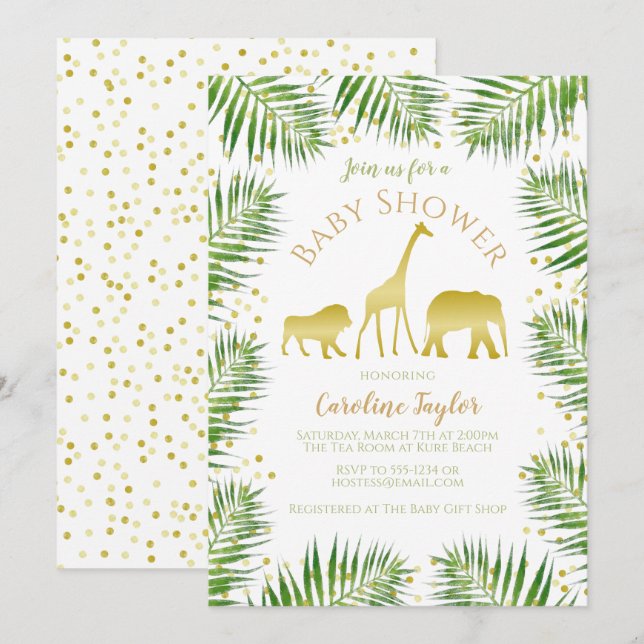 Invitación Safari Animals Gold Baby Shower (Anverso / Reverso)