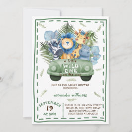 Invitación Safari Animals Green Car Baby Shower