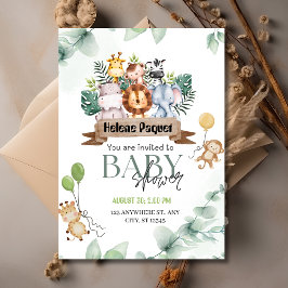 Invitación Safari Animals Greenery & Eucalyptus Baby Shower