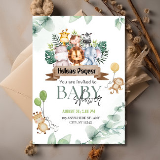 Invitación Safari Animals Greenery & Eucalyptus Baby Shower