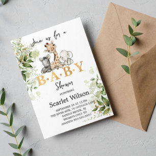 Invitación Safari Animals Greenery Wild Baby Shower