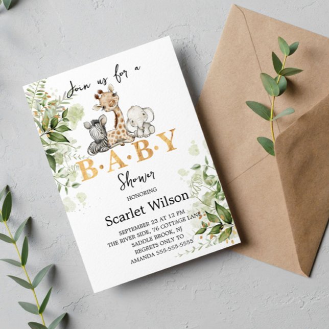 Invitación Safari Animals Greenery Wild Baby Shower (Subido por el creador)