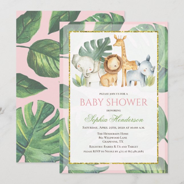 Invitación Safari Animals Jungle Animals Baby Shower (Anverso / Reverso)